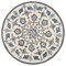 Laddha Home Designs 4' Blue and Ivory Hand Tufted Floral Round Wool Area Throw Rug
